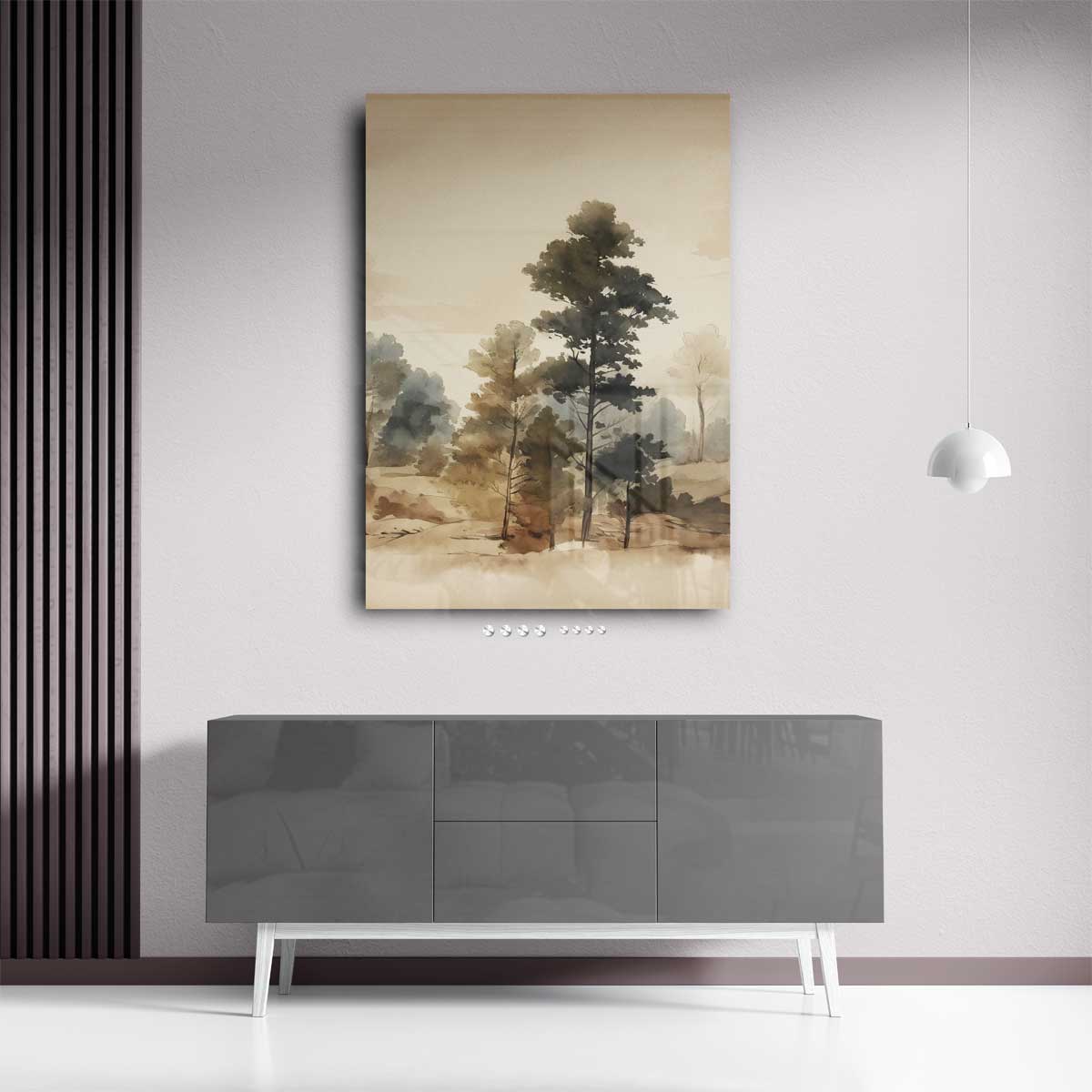 Tijdloze Boslandschap Aquarel Kunstwerk-canvas-dibond-plexiglas-wanddecoratie-WallArtistic