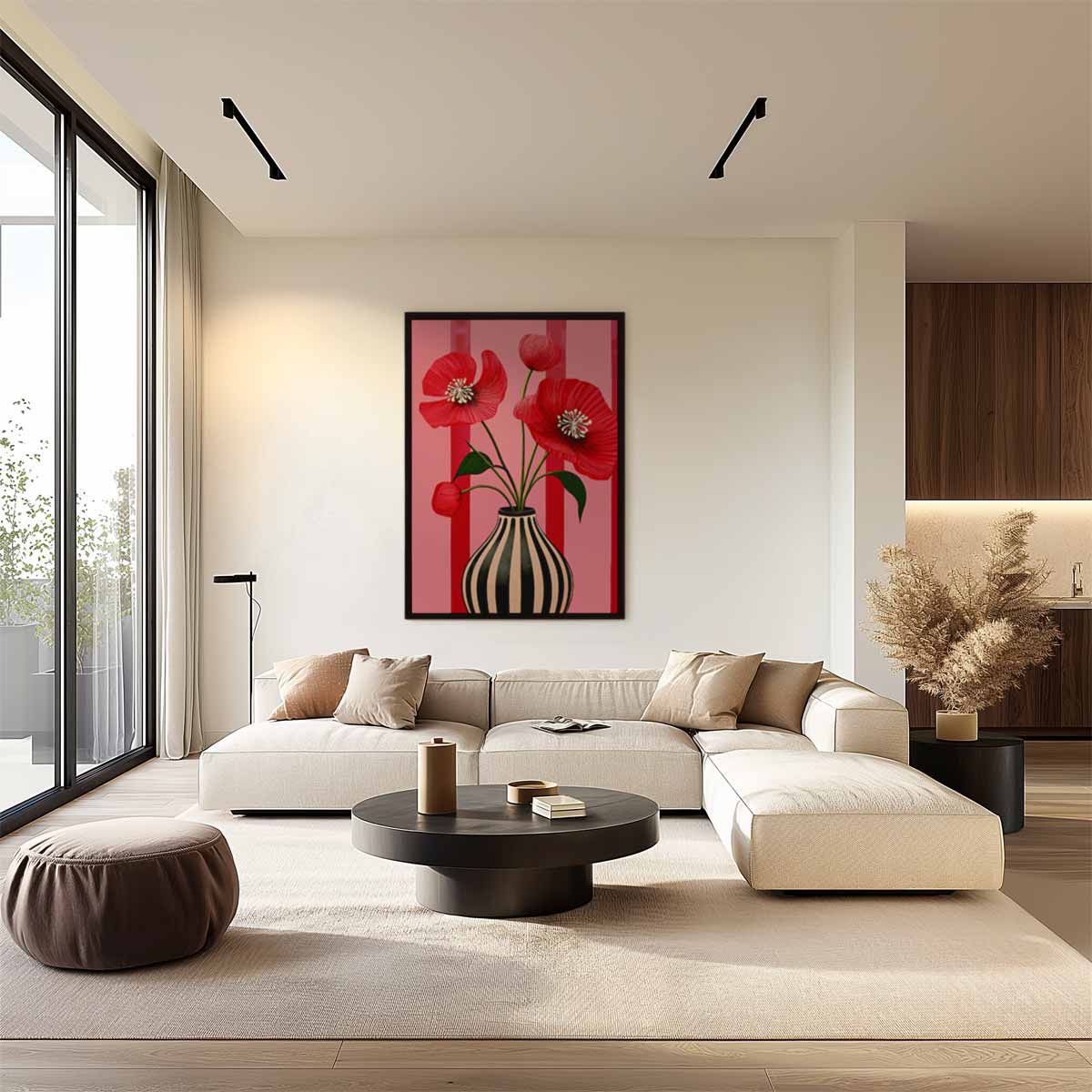 Vaas Met Rood Klaprozen Kunstwerk-canvas-dibond-plexiglas-wanddecoratie-WallArtistic