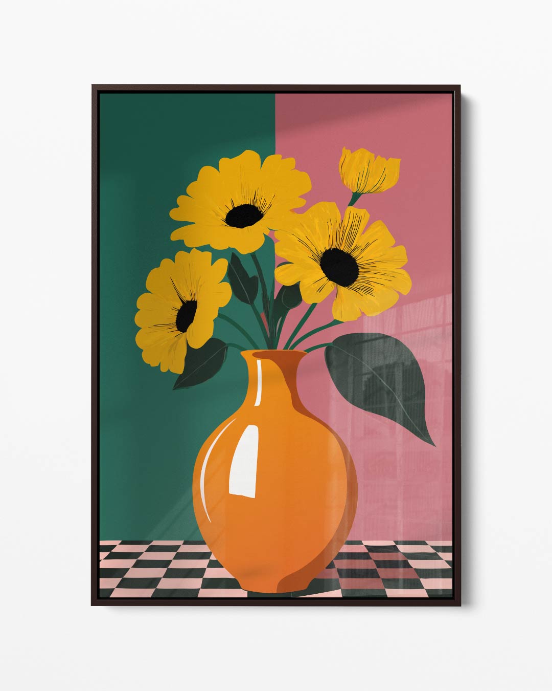 Zonnige Bloemen in Vaas Kunstwerk-canvas-dibond-plexiglas-wanddecoratie-WallArtistic