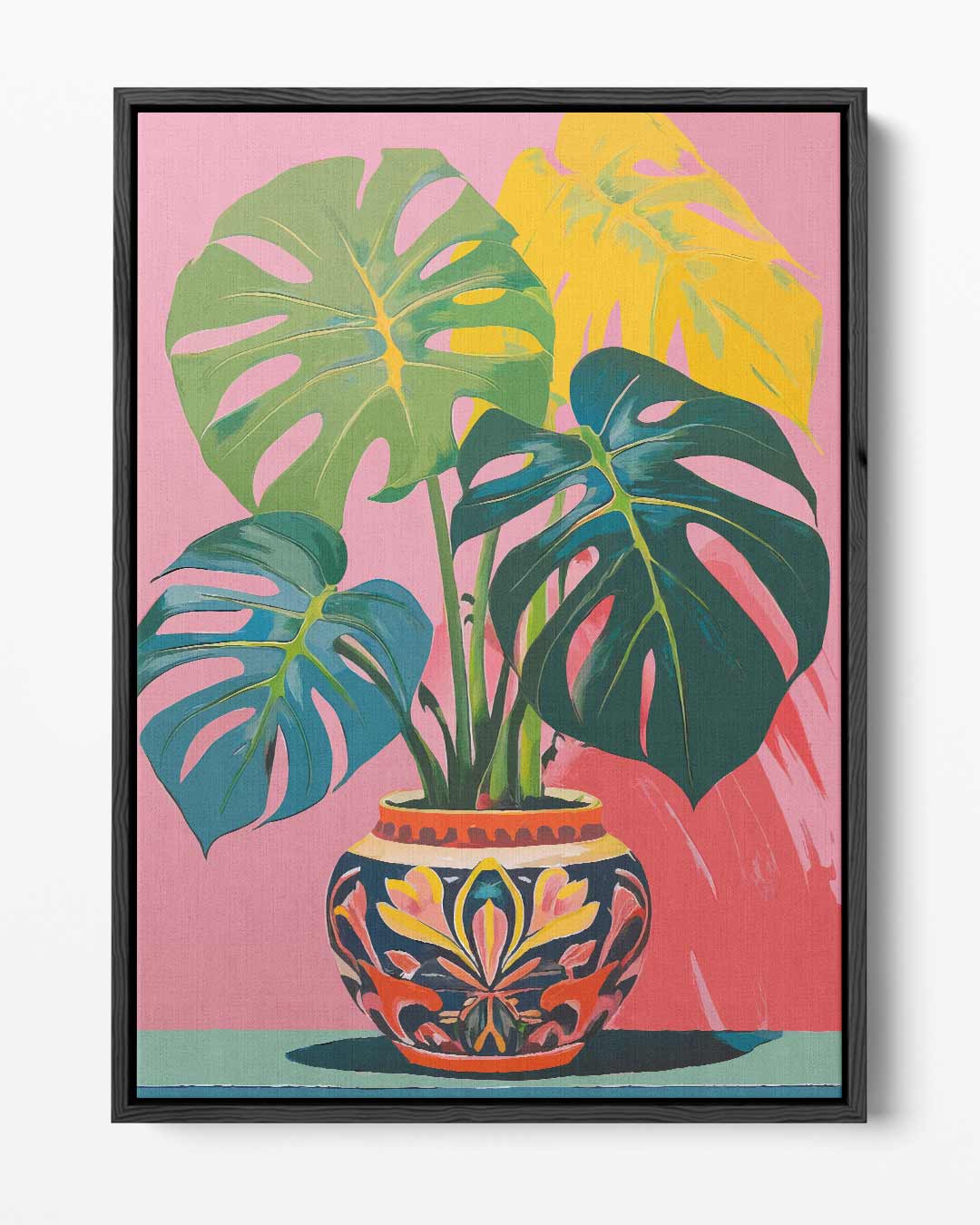 Tropische Monstera in Kleurrijke Pot Kunstwerk-canvas-dibond-plexiglas-wanddecoratie-WallArtistic