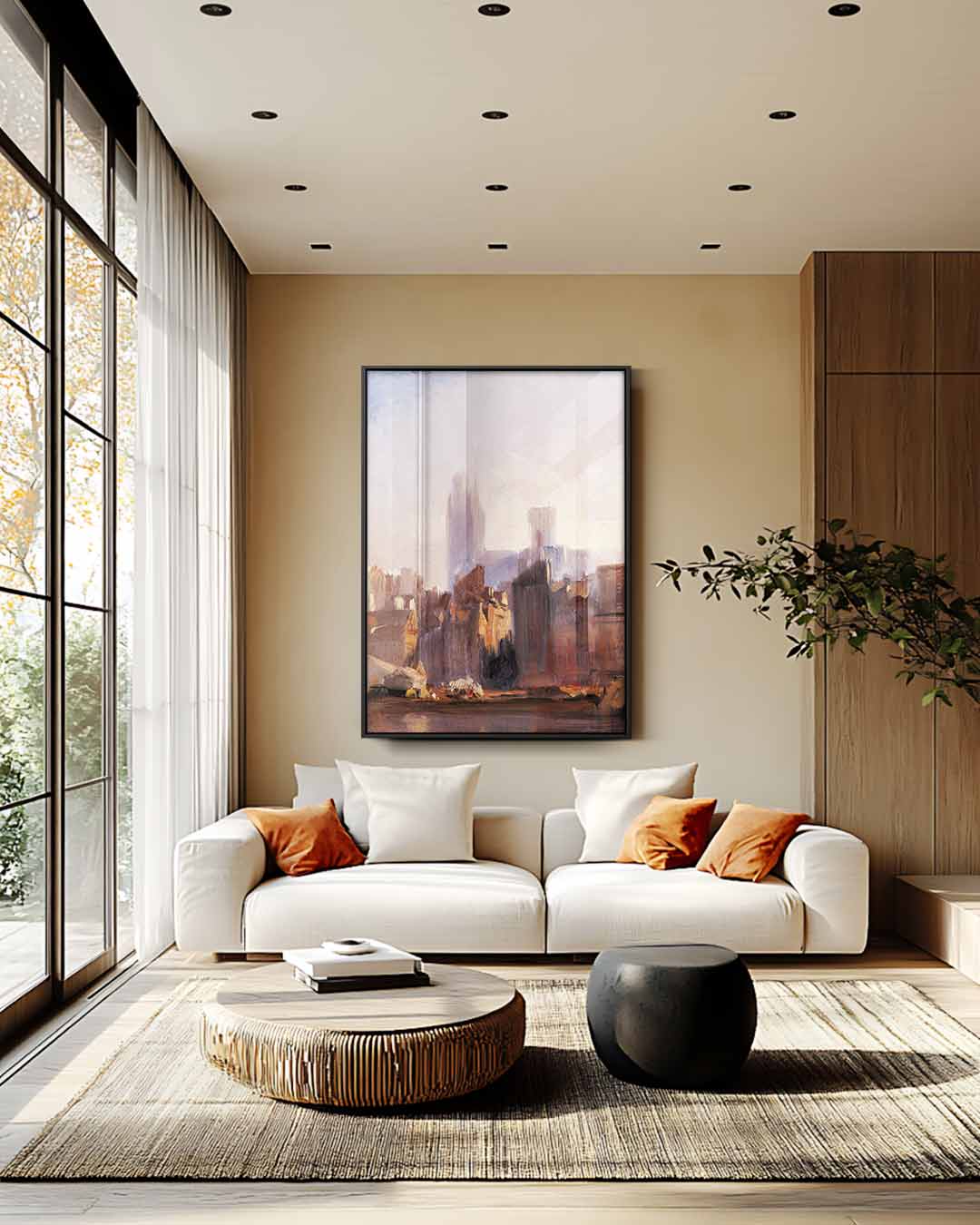 Stad in Ochtendlicht Kunstwerk-canvas-dibond-plexiglas-wanddecoratie-WallArtistic