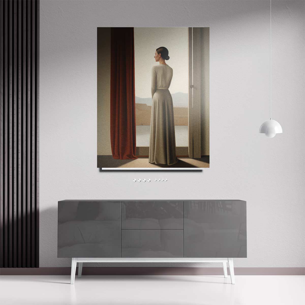 Vrouw bij het Raam Kunstwerk-canvas-dibond-plexiglas-wanddecoratie-WallArtistic