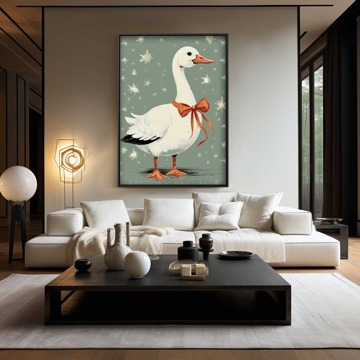 Gans met Strik en Sterrenhemel Kunstwerk-canvas-dibond-plexiglas-wanddecoratie-WallArtistic