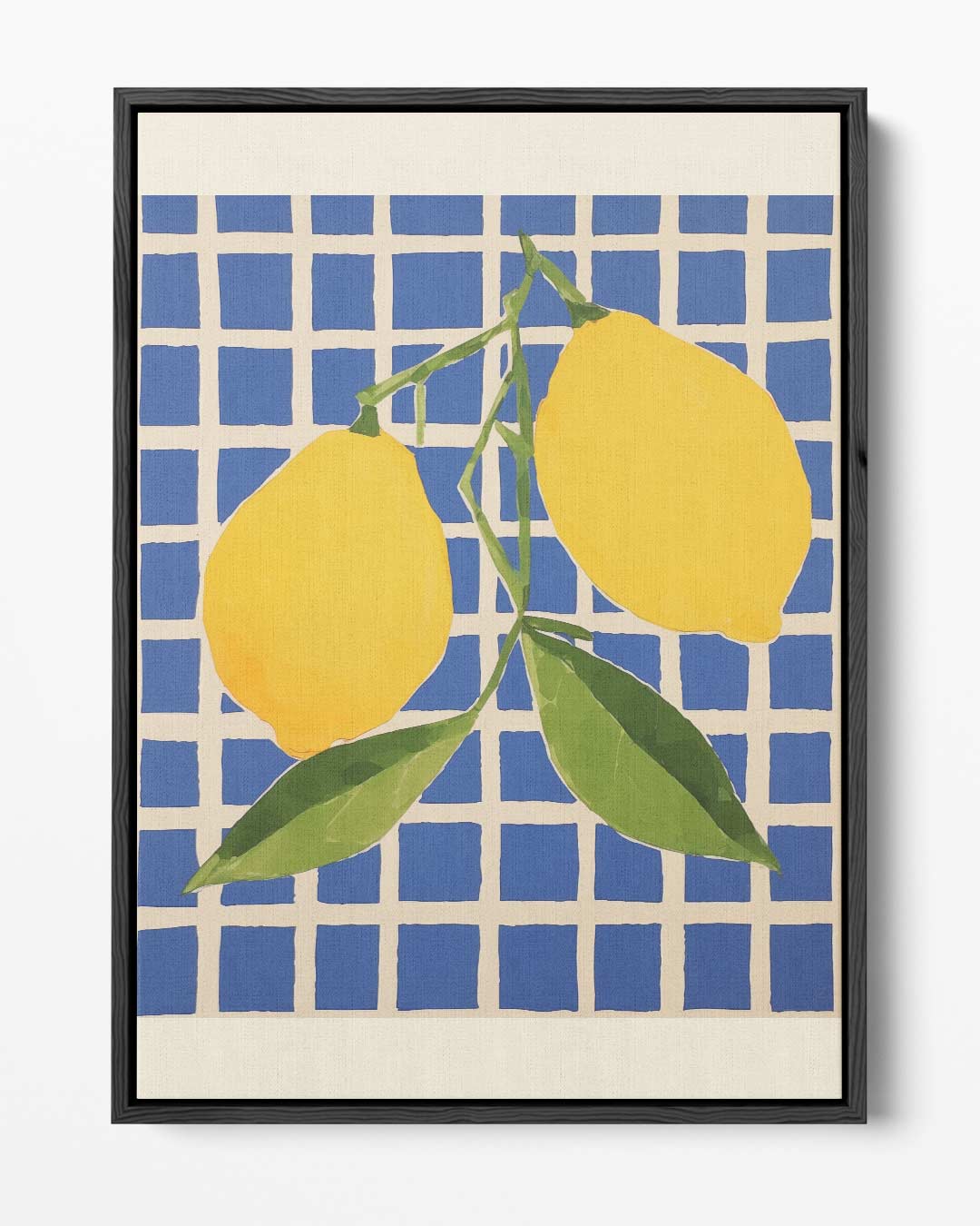 Citroenen op Blauw Geruit Kunstwerk-canvas-dibond-plexiglas-wanddecoratie-WallArtistic