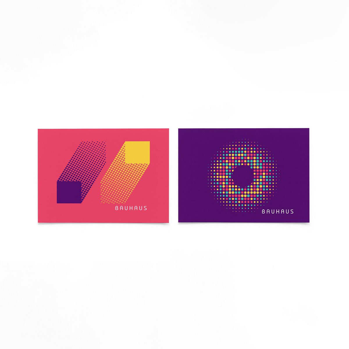 Twee landscape posters met stippelvlakken en kleurencirkel als vrijstaande productfoto
