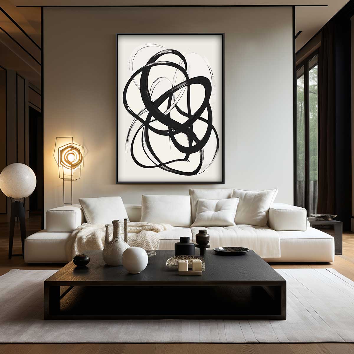 Abstracte Zwarte Lijnen Kunstwerk-canvas-dibond-plexiglas-wanddecoratie-WallArtistic