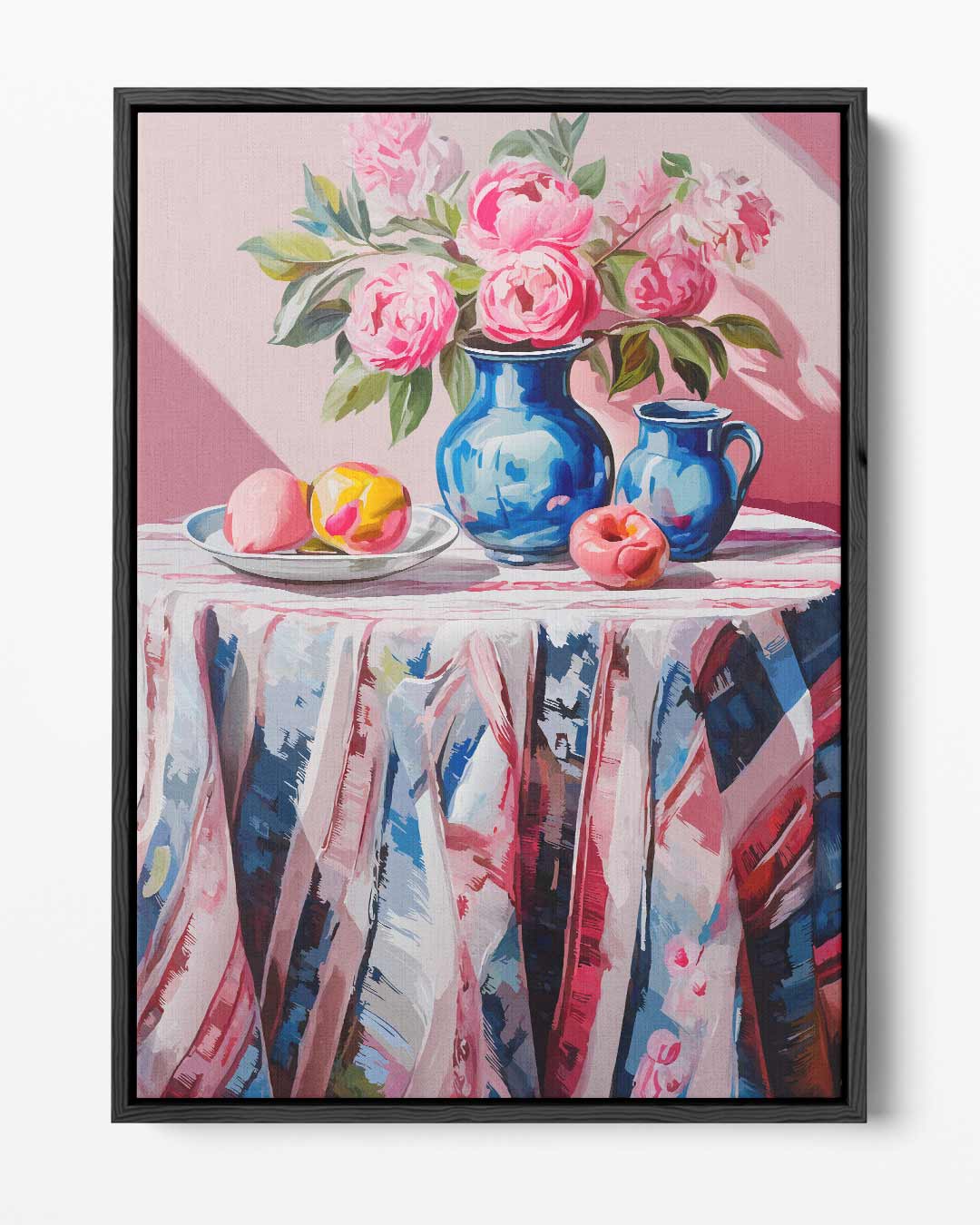 Kleurrijk Stilleven met Vaas en Pioenrozen Kunstwerk-canvas-dibond-plexiglas-wanddecoratie-WallArtistic