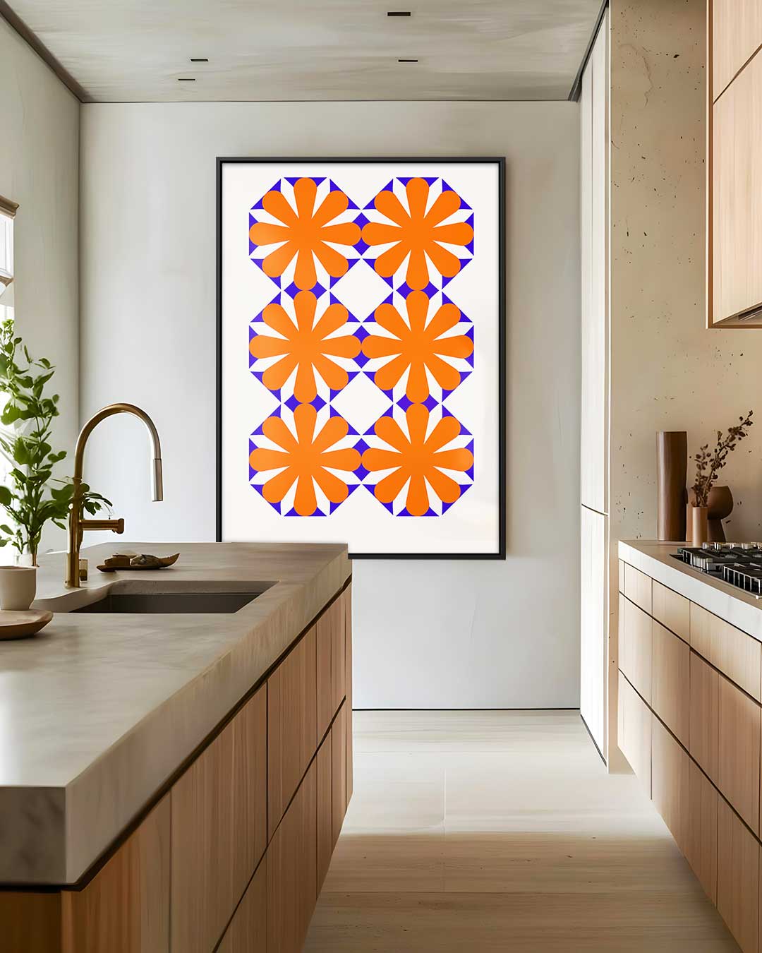 Vrolijke Bloemen Herhaalpatroon Kunstwerk-canvas-dibond-plexiglas-wanddecoratie-WallArtistic