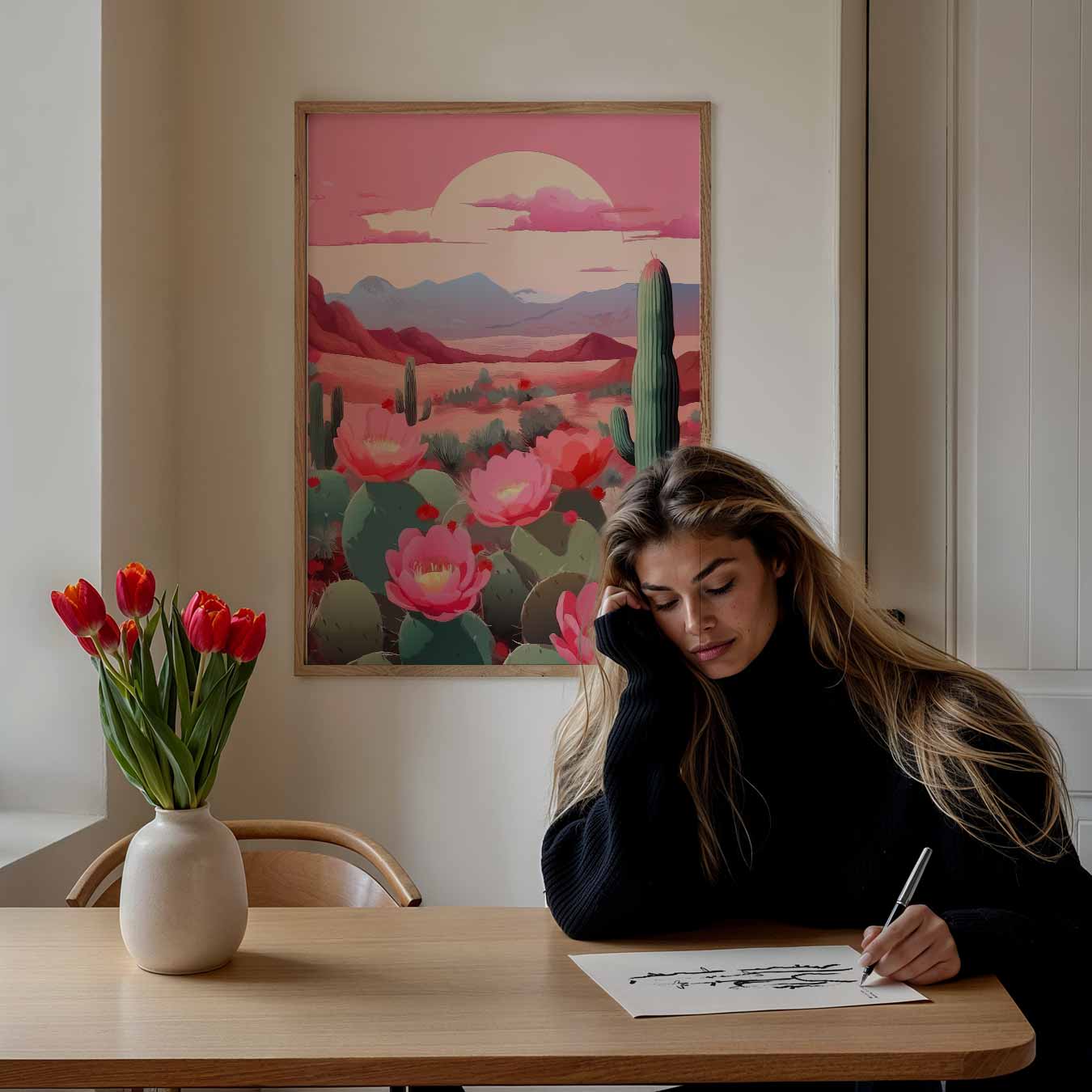 Woestijnbloemen bij Zonsondergang Poster