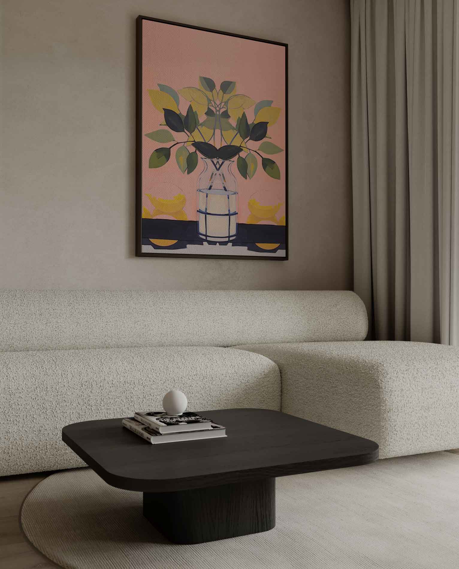 Vrolijke Vaas met Bladeren Kunstwerk-canvas-dibond-plexiglas-wanddecoratie-WallArtistic