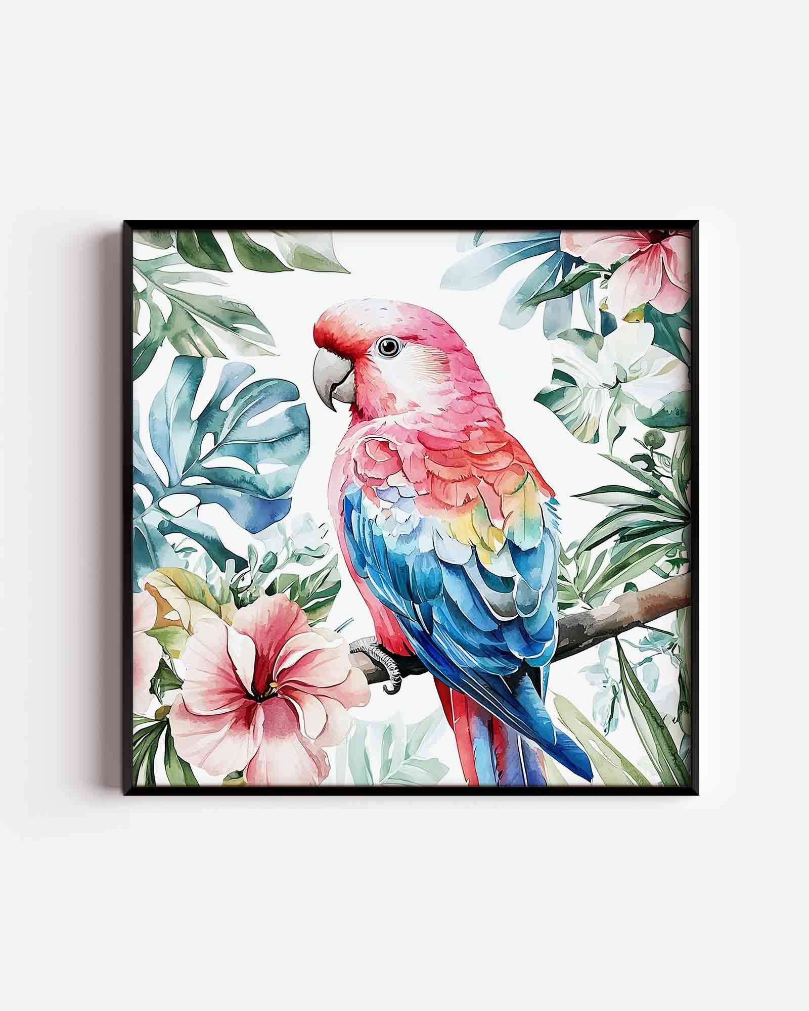 Papegaai en bloemen Poster