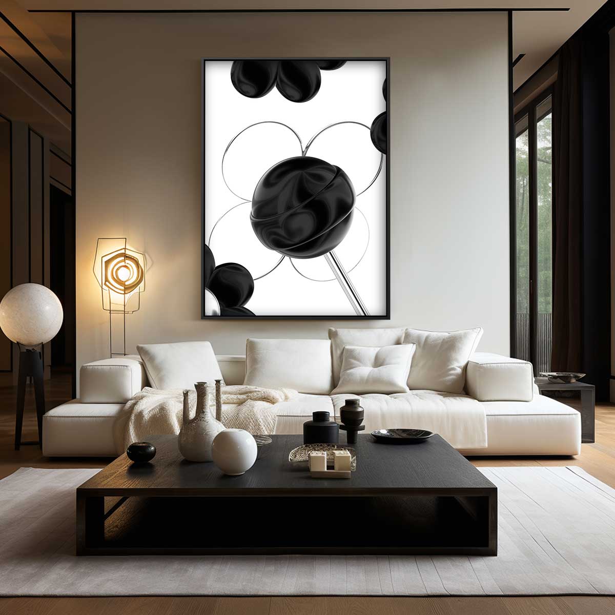 Zwarte Bloemsymfonie Kunstwerk-canvas-dibond-plexiglas-wanddecoratie-WallArtistic