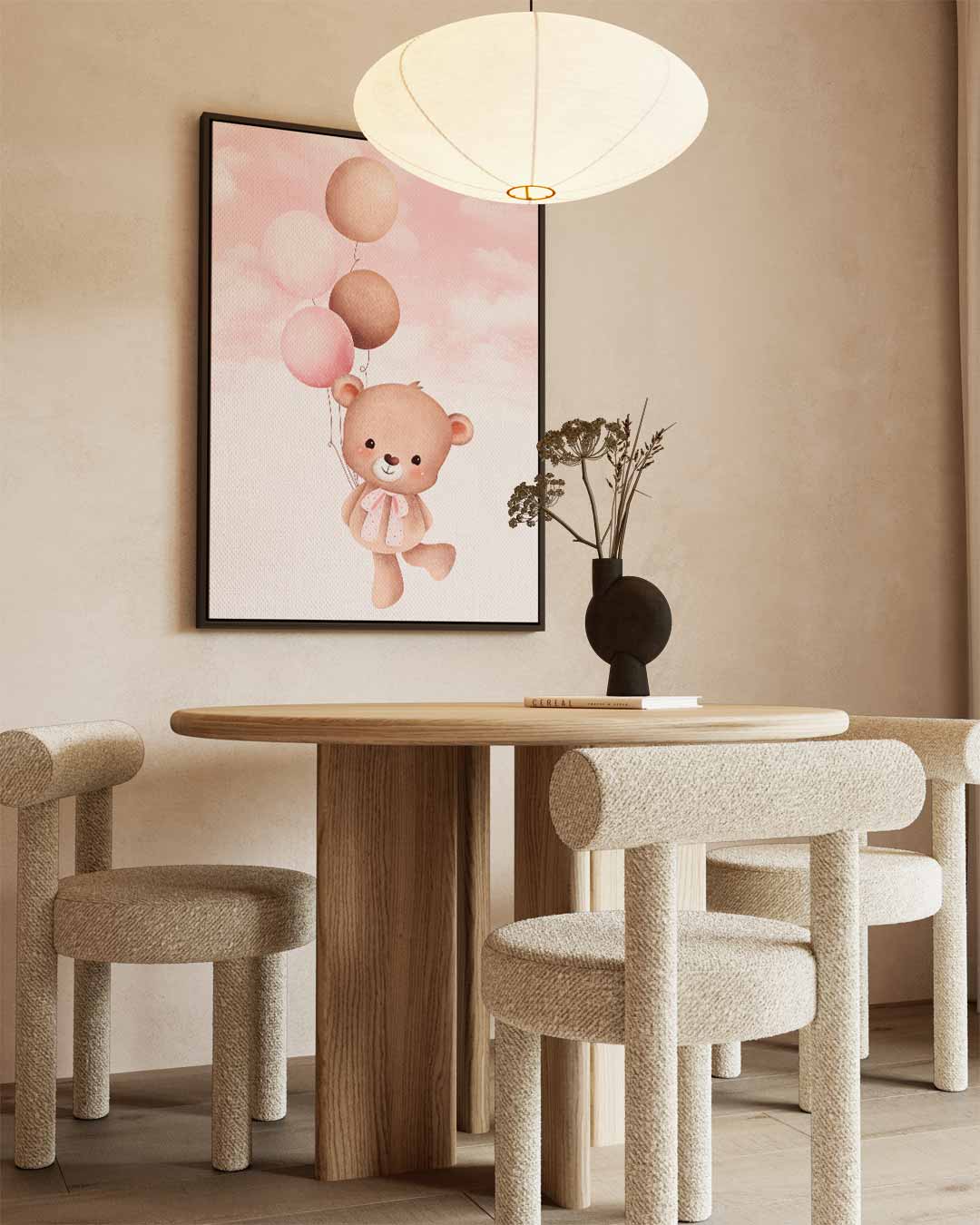Dromerige Teddy met Ballonnen Kunstwerk-canvas-dibond-plexiglas-wanddecoratie-WallArtistic