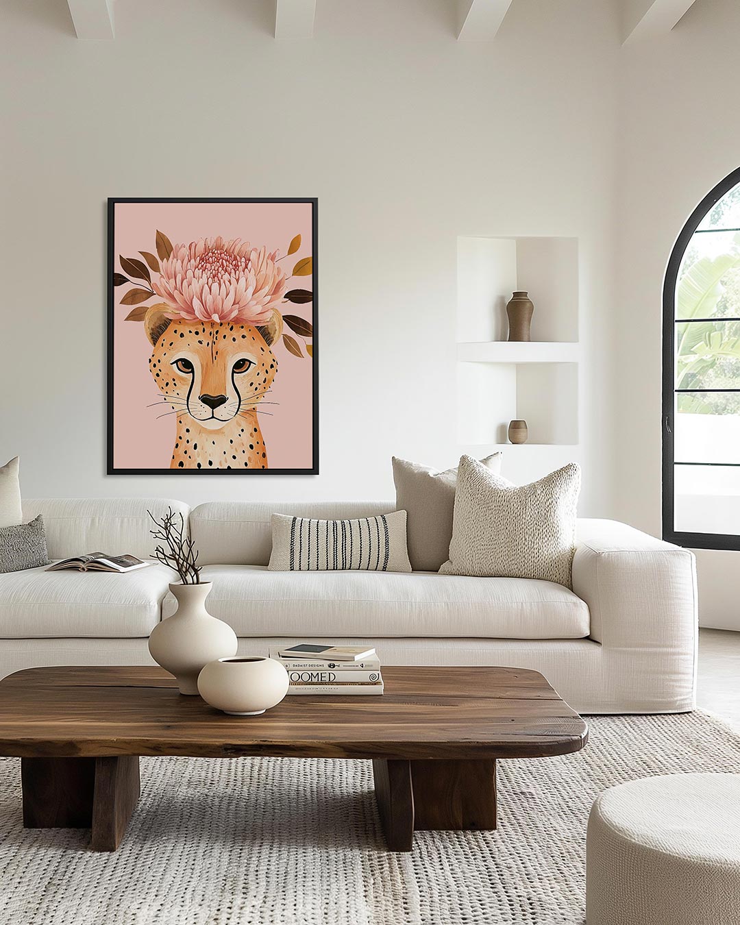 Dromerige cheetah bloemen Kunstwerk