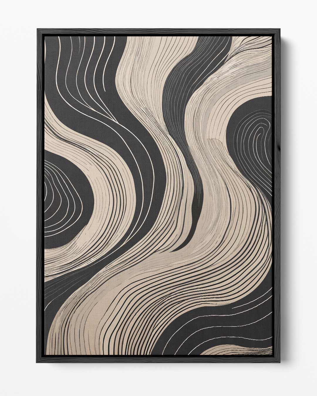 Golvende Lijnen Op Zwart Kunstwerk-canvas-dibond-plexiglas-wanddecoratie-WallArtistic