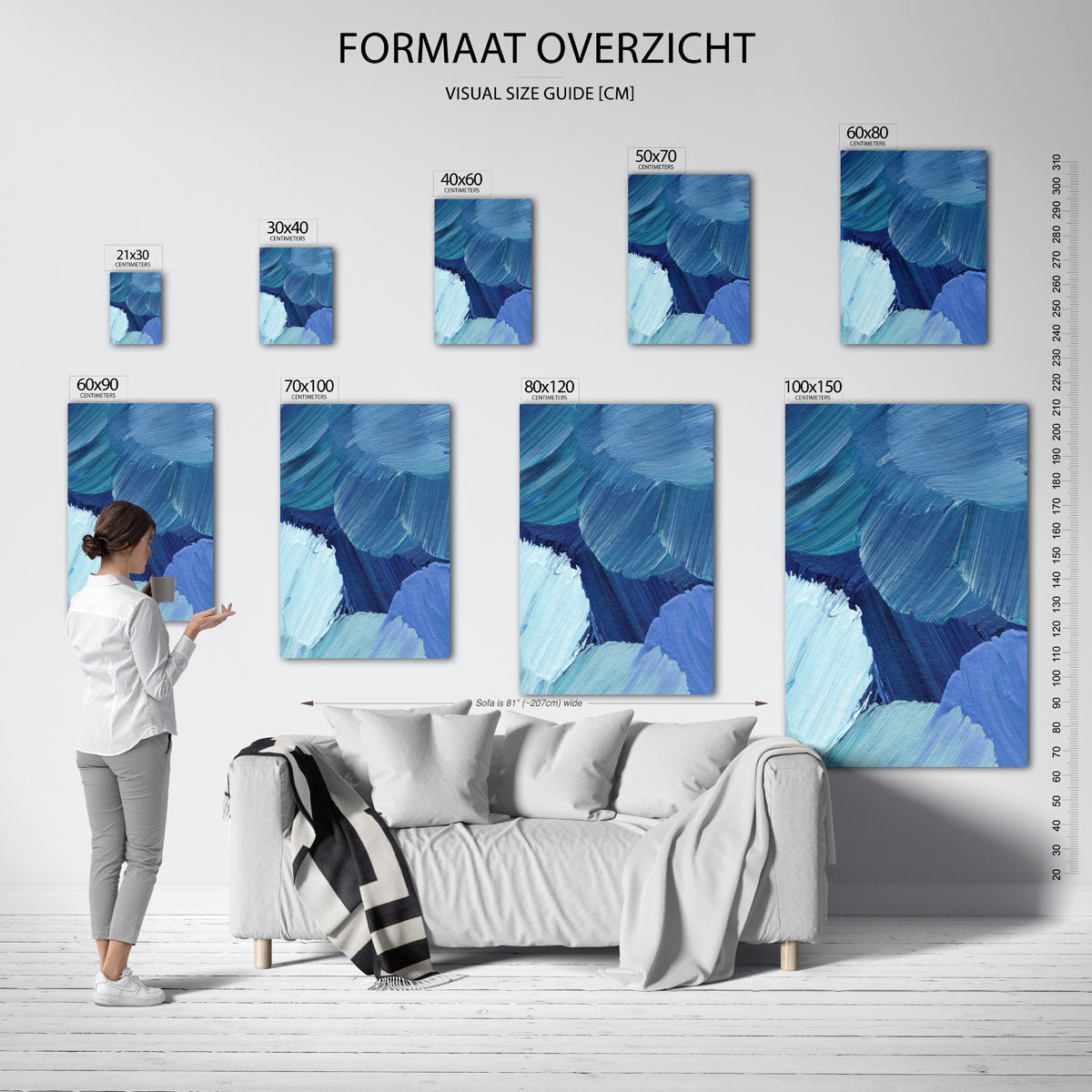Blauwe penseelstreken Poster