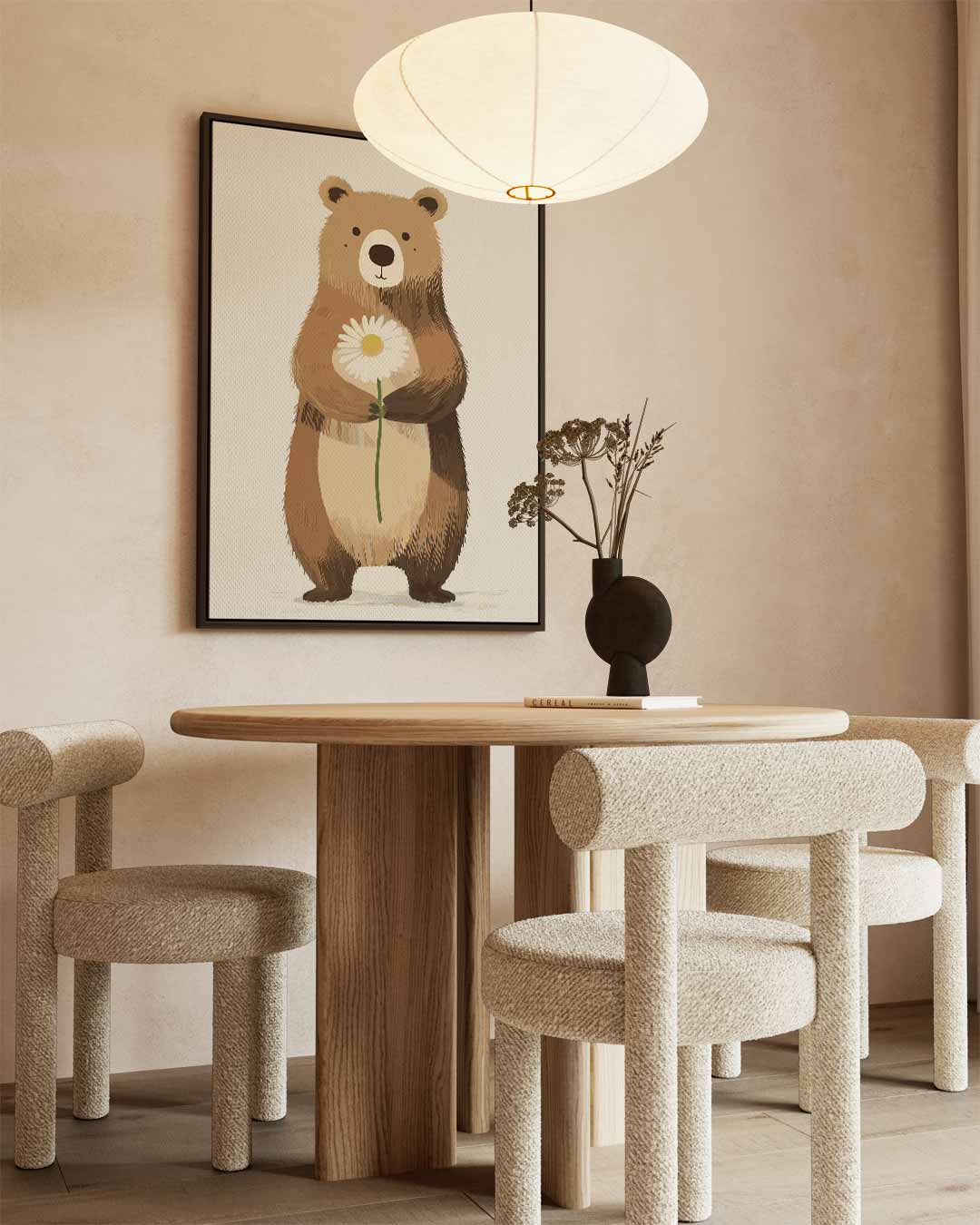 Vrolijke Beer met Bloem Kunstwerk-canvas-dibond-plexiglas-wanddecoratie-WallArtistic