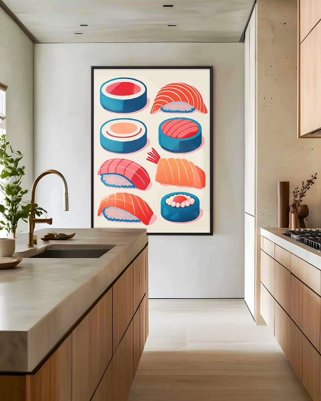 Kleurrijke Sushi Illustratie Kunstwerk-canvas-dibond-plexiglas-wanddecoratie-WallArtistic