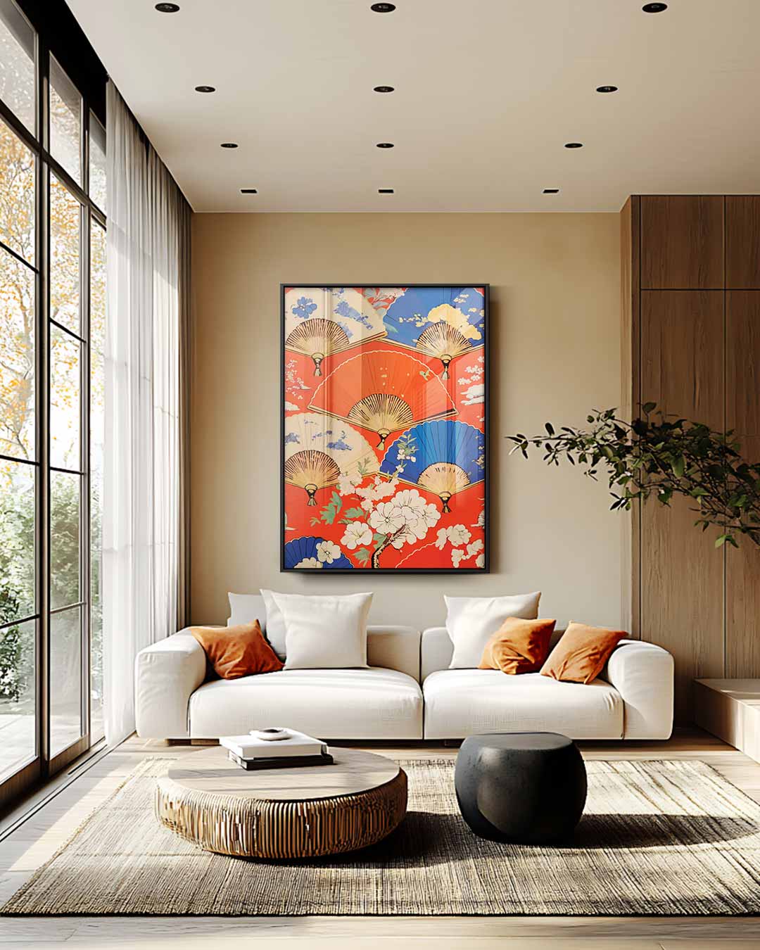 Kleurrijke Waaiers en Bloemen Kunstwerk-canvas-dibond-plexiglas-wanddecoratie-WallArtistic