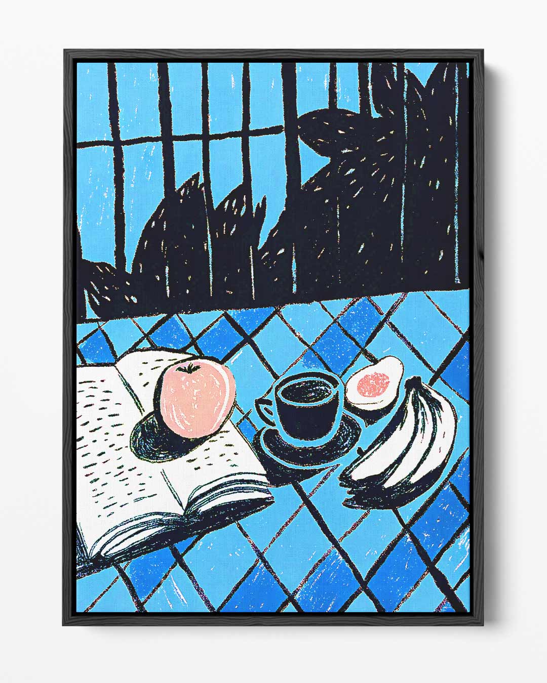 Ontspannen Ontbijt in Blauw Kunstwerk-canvas-dibond-plexiglas-wanddecoratie-WallArtistic