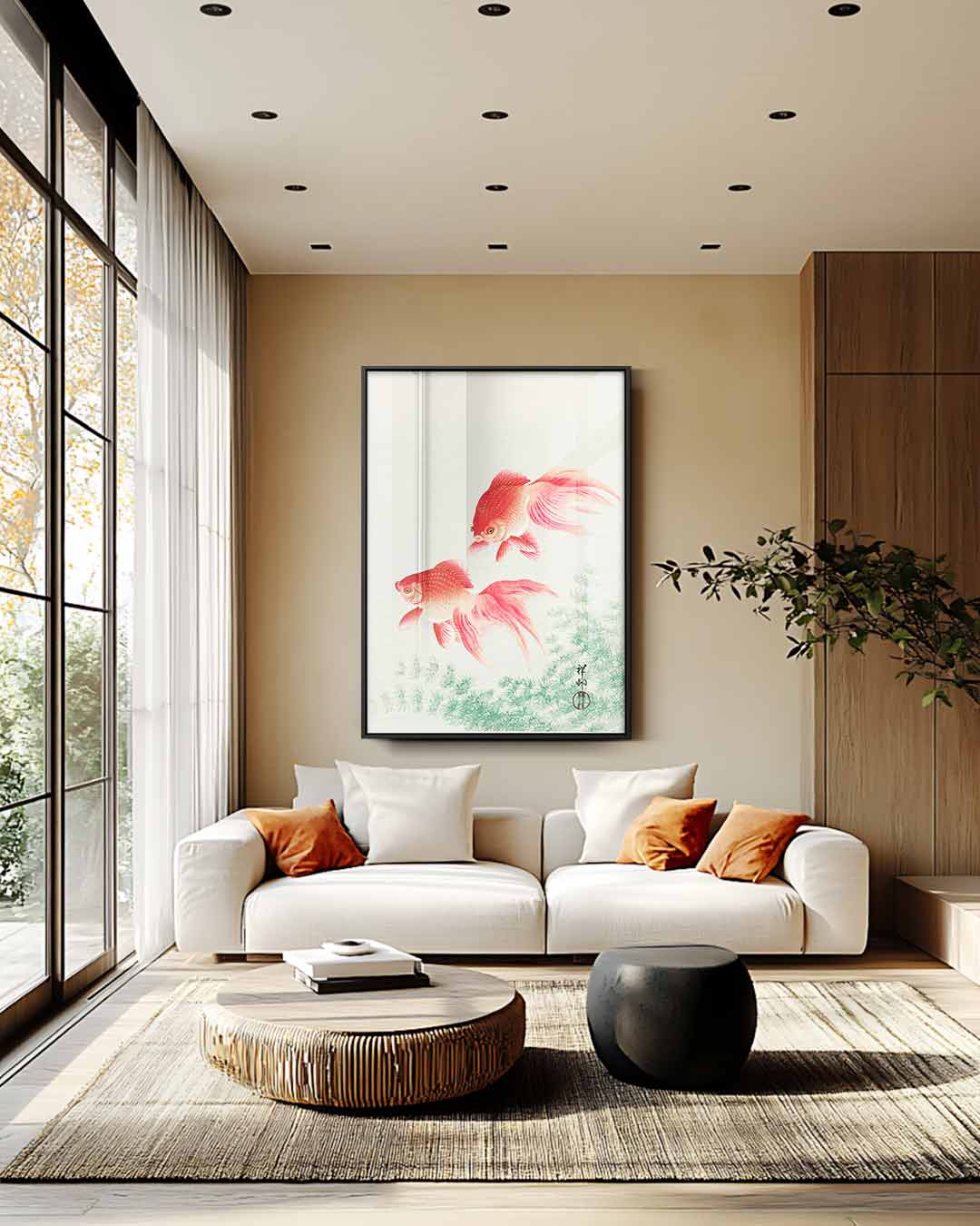 Elegante Koi in Beweging Kunstwerk-canvas-dibond-plexiglas-wanddecoratie-WallArtistic
