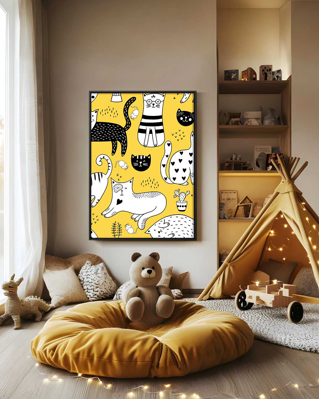 Speelse Katten Illustratie Kunstwerk-canvas-dibond-plexiglas-wanddecoratie-WallArtistic