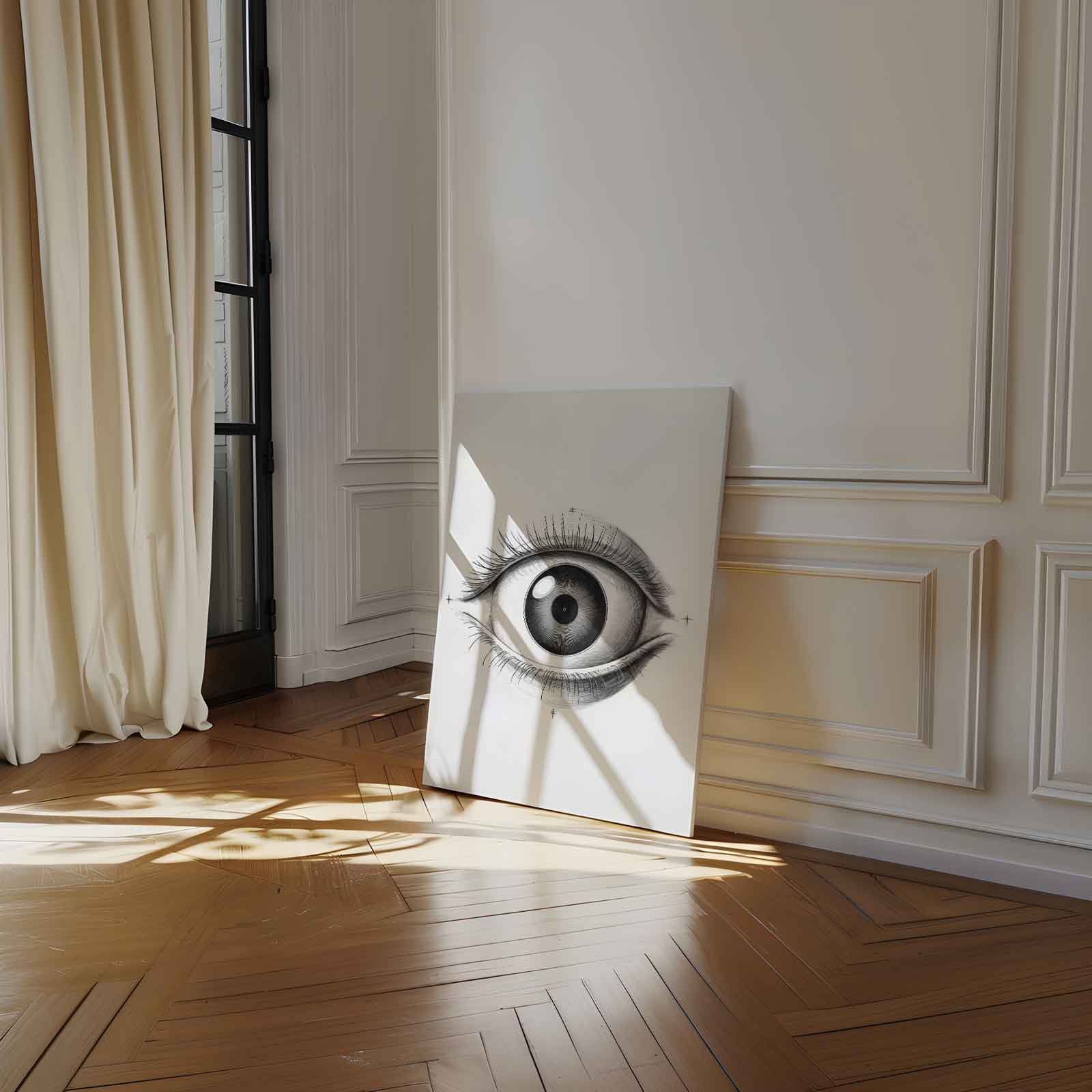 Intrigerend Potloodtekening Oog Kunstwerk-canvas-dibond-plexiglas-wanddecoratie-WallArtistic