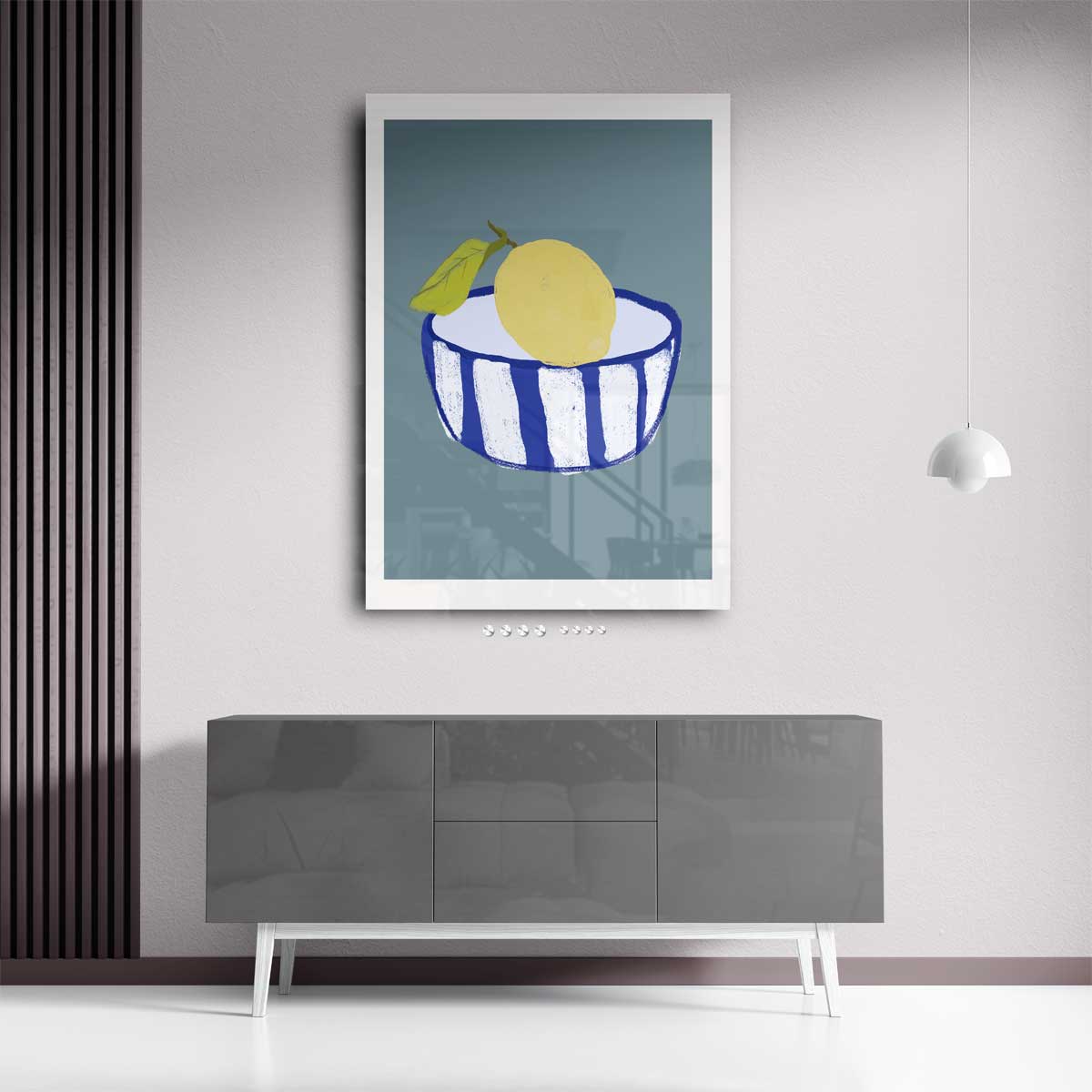 Citroen in Blauwe Kom Kunstwerk-canvas-dibond-plexiglas-wanddecoratie-WallArtistic