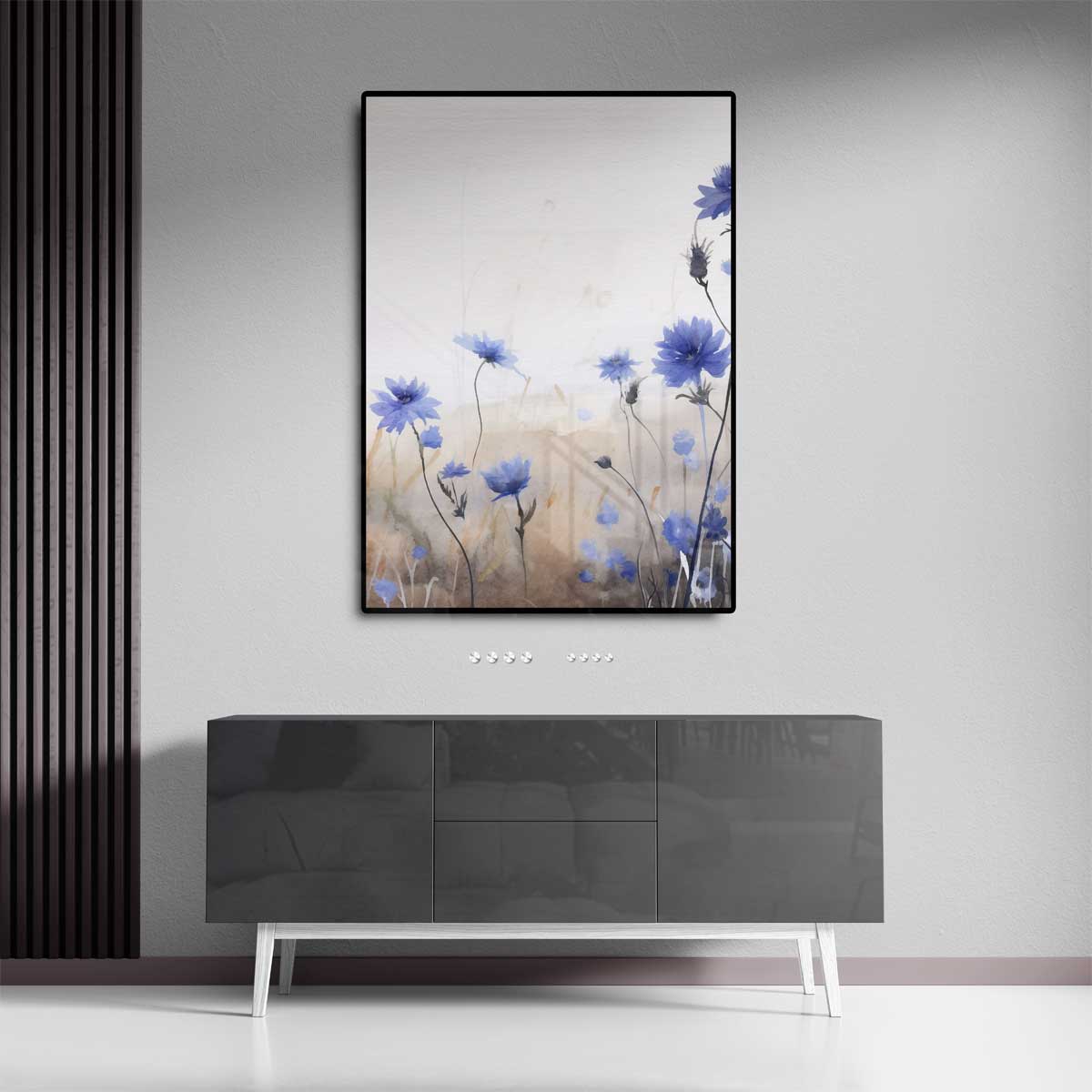 Blauwe Bloemen in Zachte Aquarel Kunstwerk-canvas-dibond-plexiglas-wanddecoratie-WallArtistic