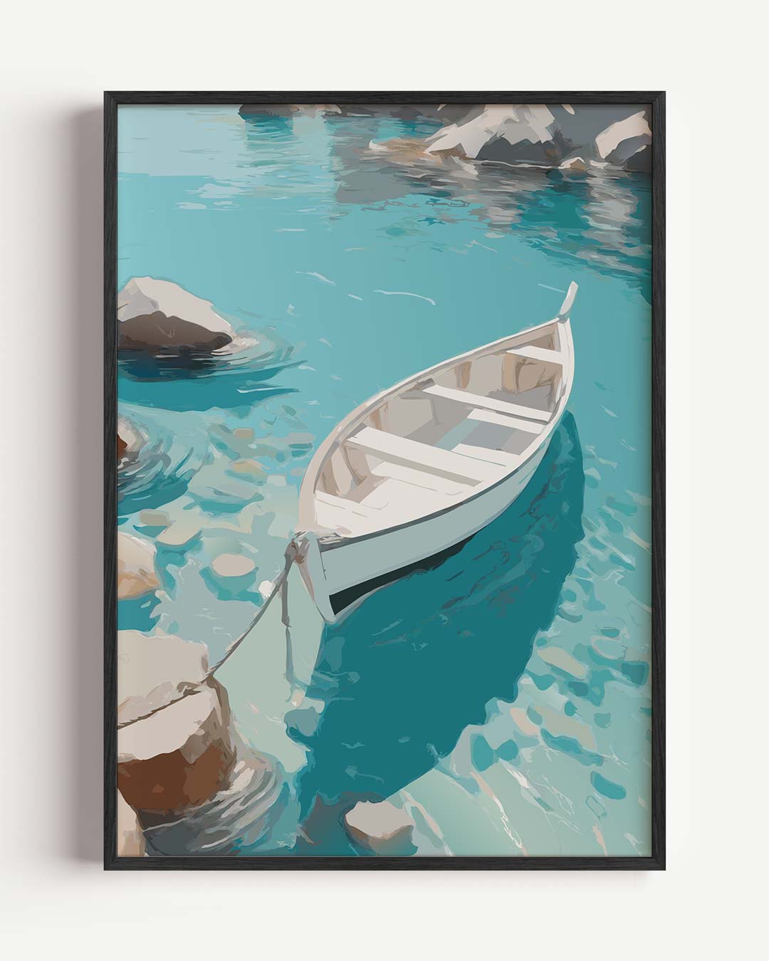 Rustgevende Boot op Helder Blauw Water Poster