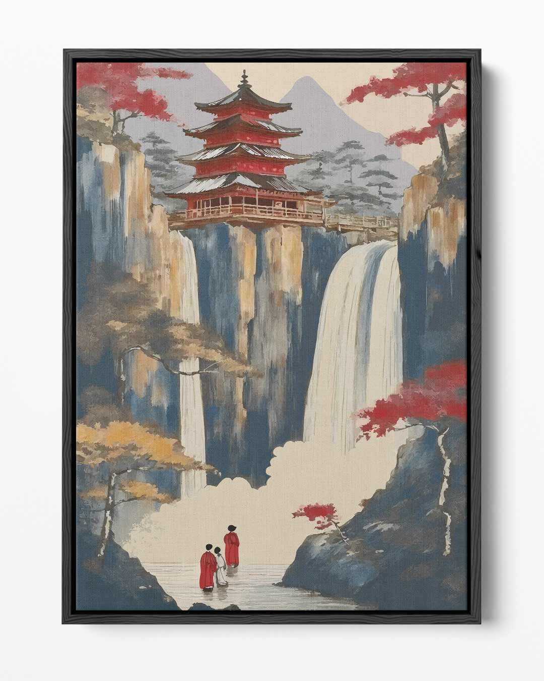 Mystieke Watervallen en Tempel Kunstwerk-canvas-dibond-plexiglas-wanddecoratie-WallArtistic