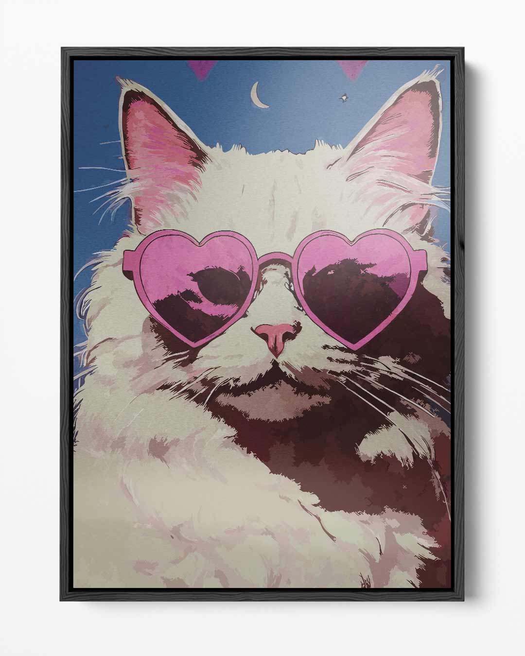 Cool Cat in Heart Sunglasses Kunstwerk-canvas-dibond-plexiglas-wanddecoratie-WallArtistic