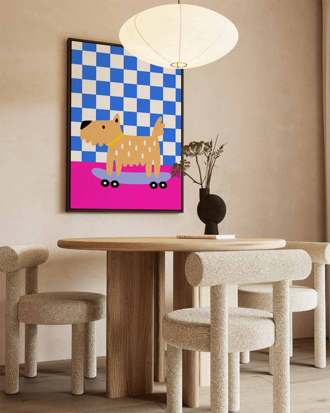 Hippe Hond op Skateboard Kunstwerk-canvas-dibond-plexiglas-wanddecoratie-WallArtistic