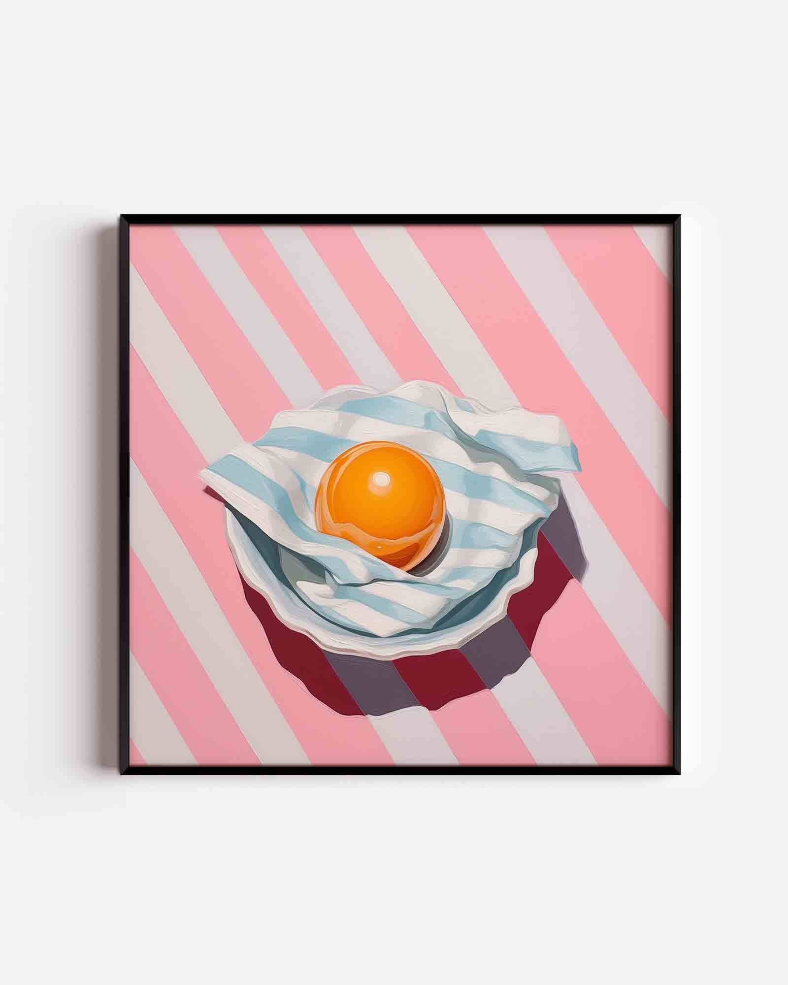 Gestreepte schaal met oranje bal Poster