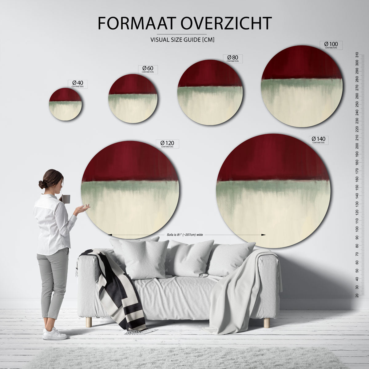 Rood en beige abstracte Muurcirkel