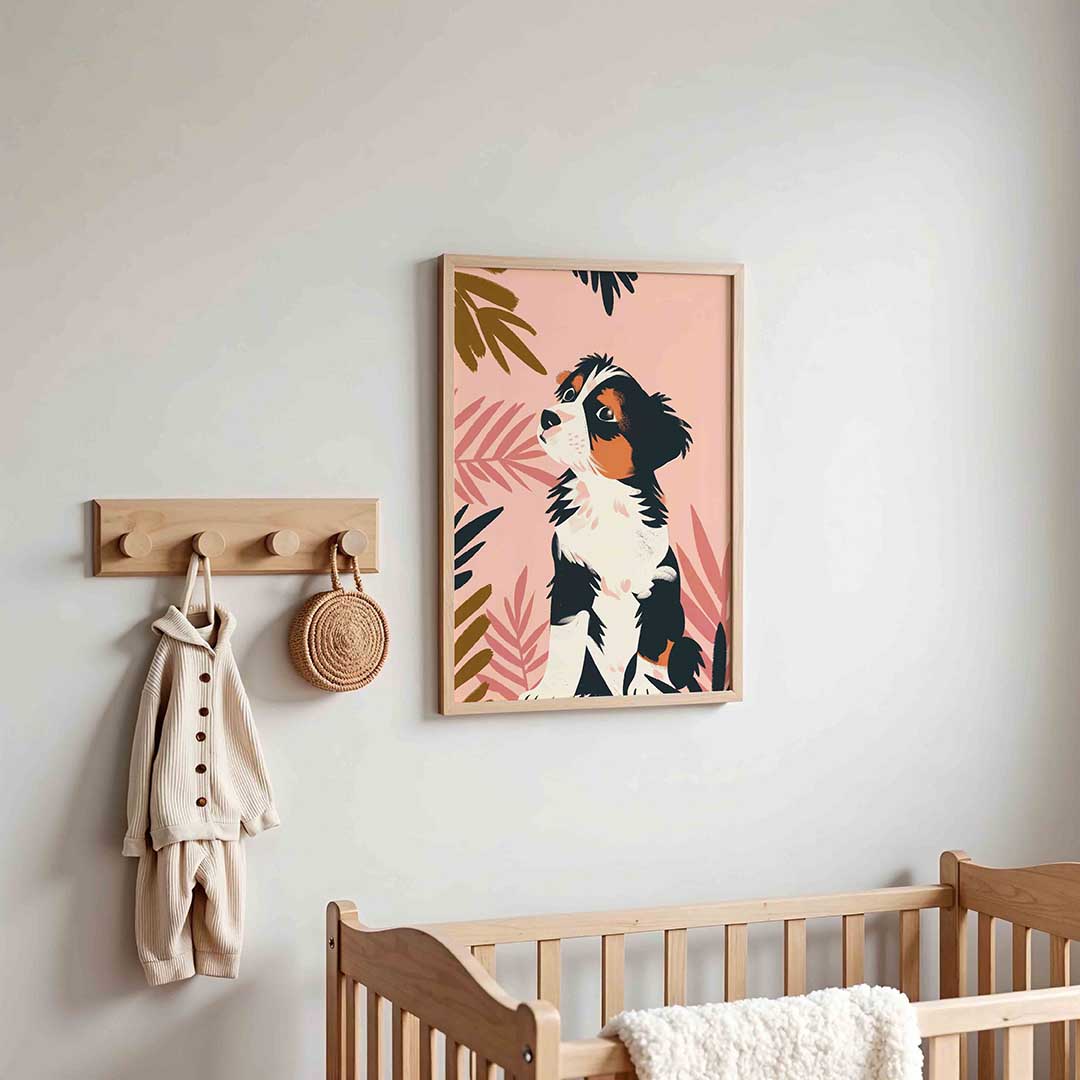 Hond met bladeren Poster