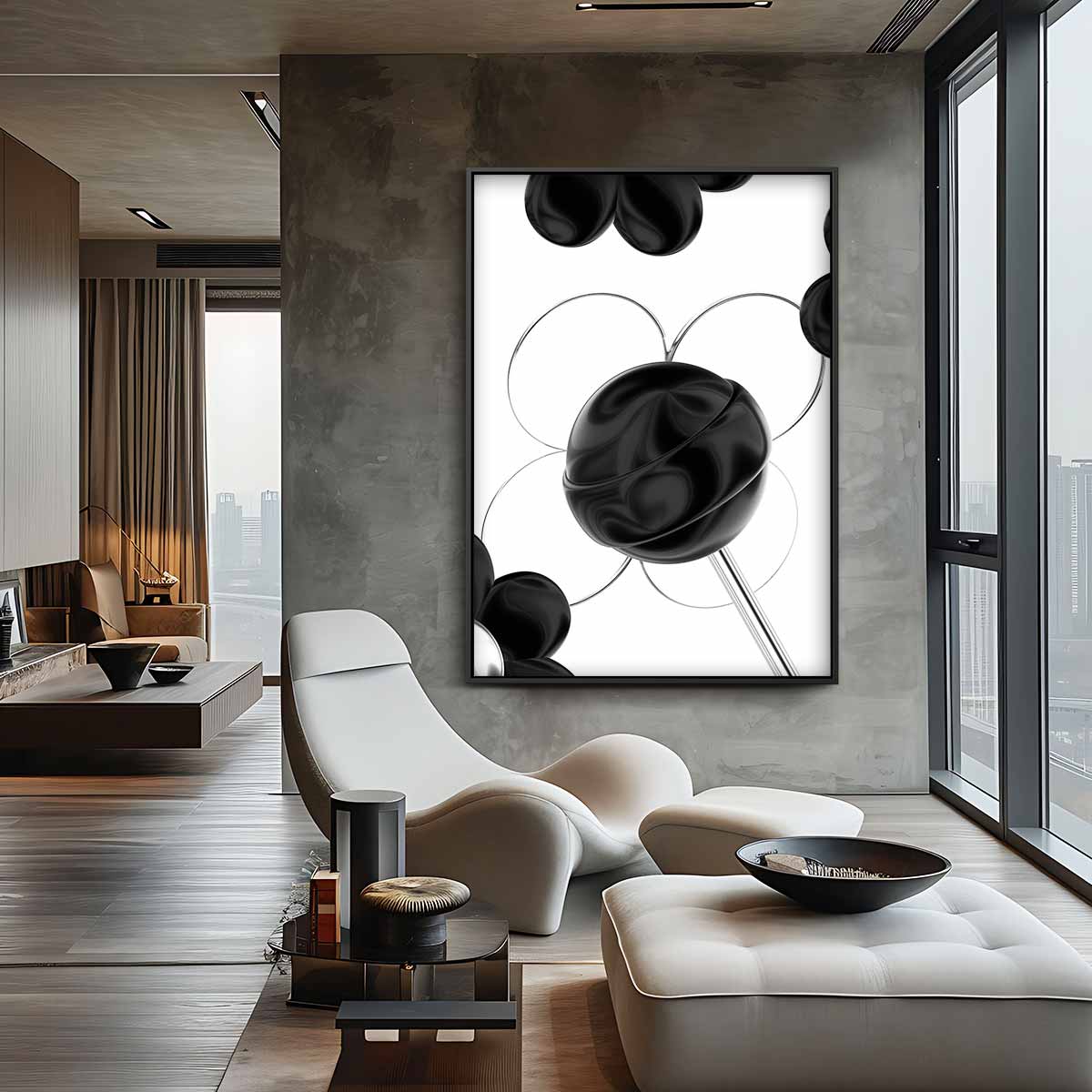Zwarte Bloemsymfonie Kunstwerk-canvas-dibond-plexiglas-wanddecoratie-WallArtistic