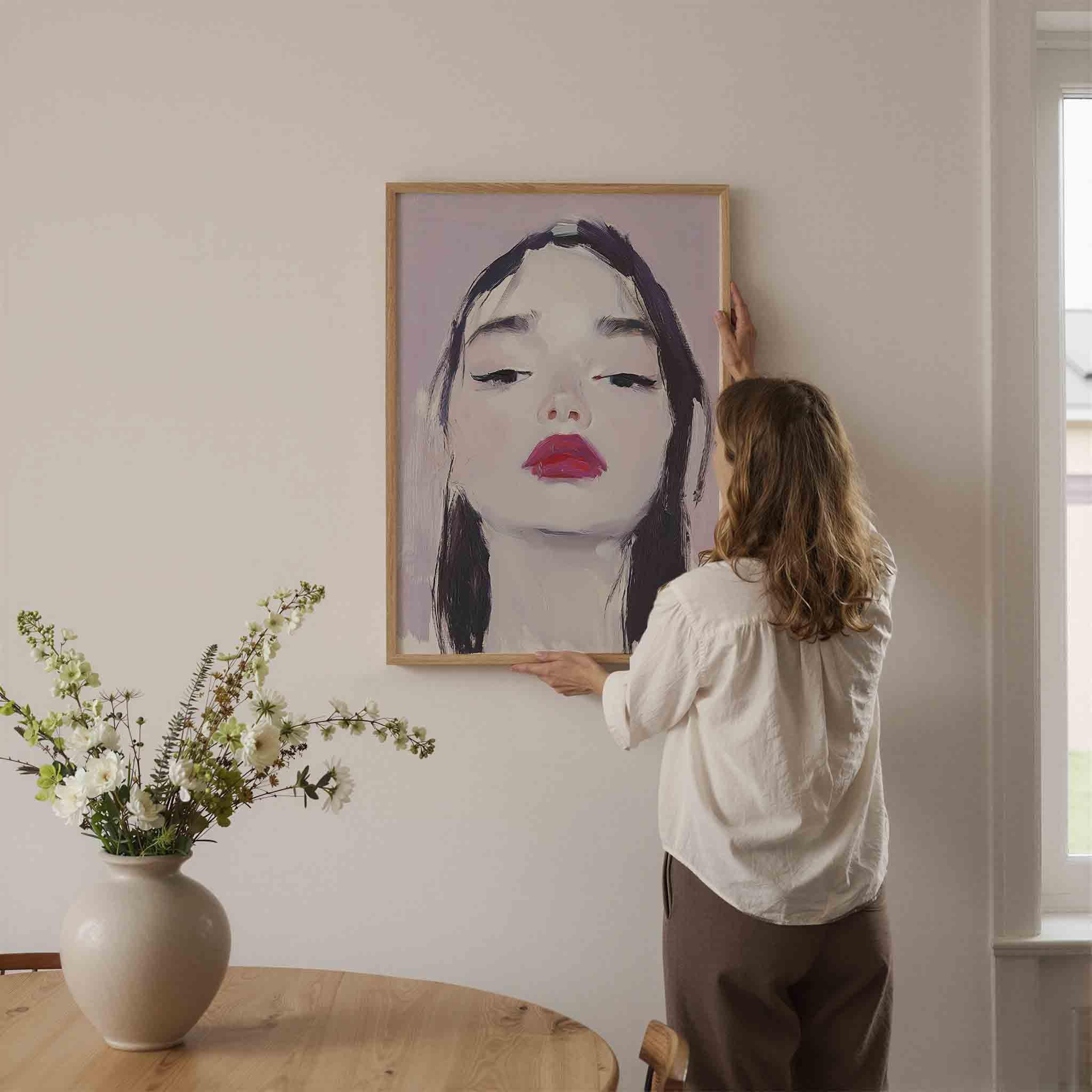 Portret met rode lippen Poster