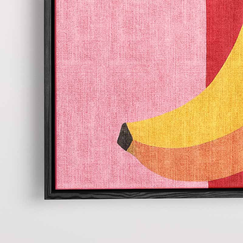 Kleurrijke Banaan op Roze en Rood Kunstwerk-canvas-dibond-plexiglas-wanddecoratie-WallArtistic