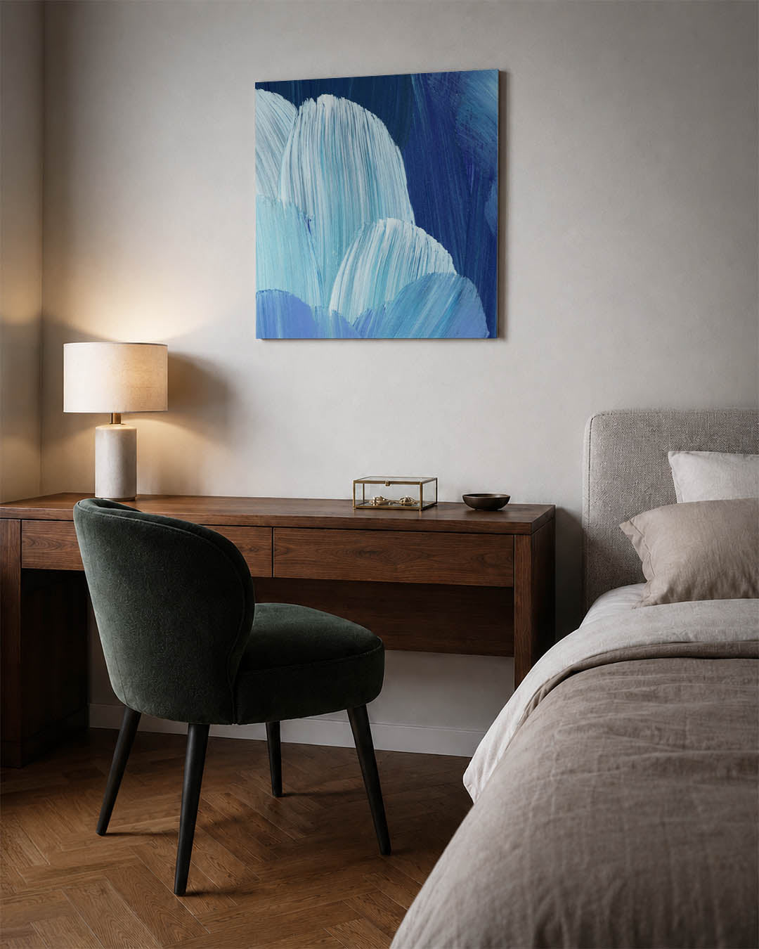 Golvende blauwe penselen Kunstwerk