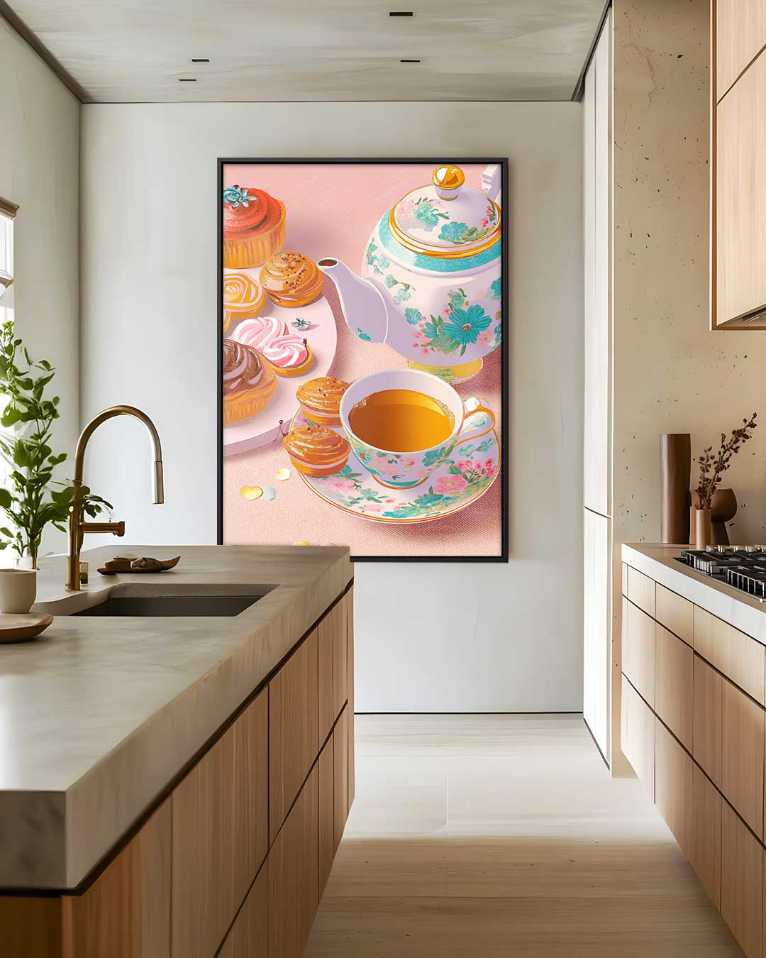 Thee en Gebak Illustratie Kunstwerk-canvas-dibond-plexiglas-wanddecoratie-WallArtistic