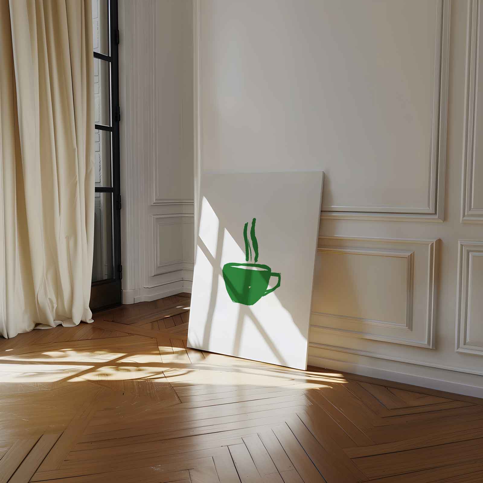 Groene Koffiekop Illustratie Kunstwerk-canvas-dibond-plexiglas-wanddecoratie-WallArtistic