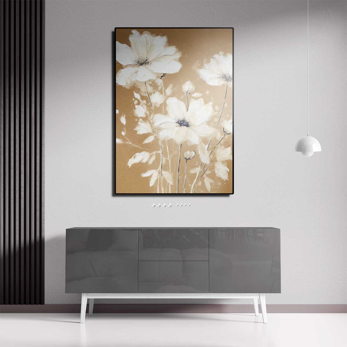 Zachte Bloemenpracht op Bruine Achtergrond Kunstwerk-canvas-dibond-plexiglas-wanddecoratie-WallArtistic