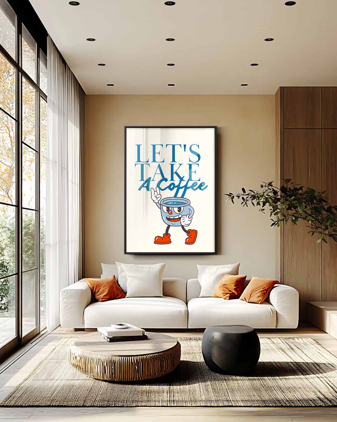 Vrolijke Koffie Mok Illustratie Kunstwerk-canvas-dibond-plexiglas-wanddecoratie-WallArtistic
