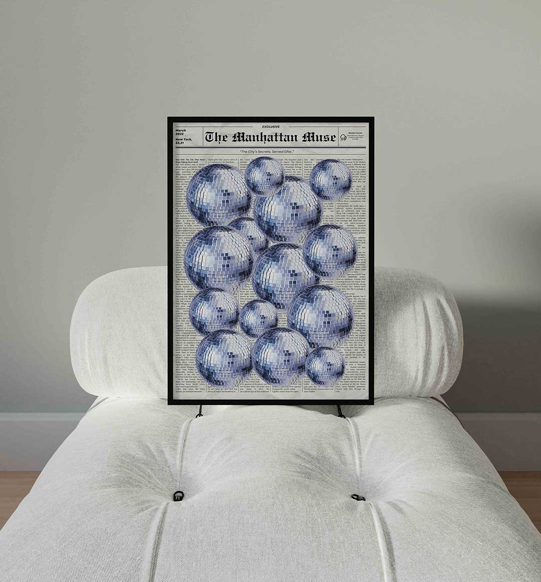 Disco ball en krantenachtergrond Poster