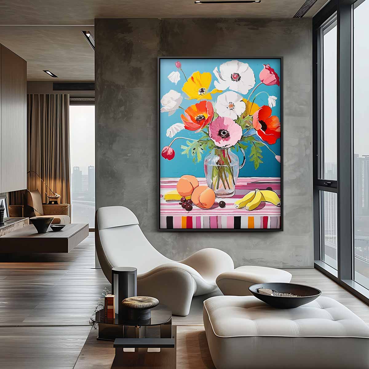 Bloemenpracht met Fruitschaal Kunstwerk-canvas-dibond-plexiglas-wanddecoratie-WallArtistic