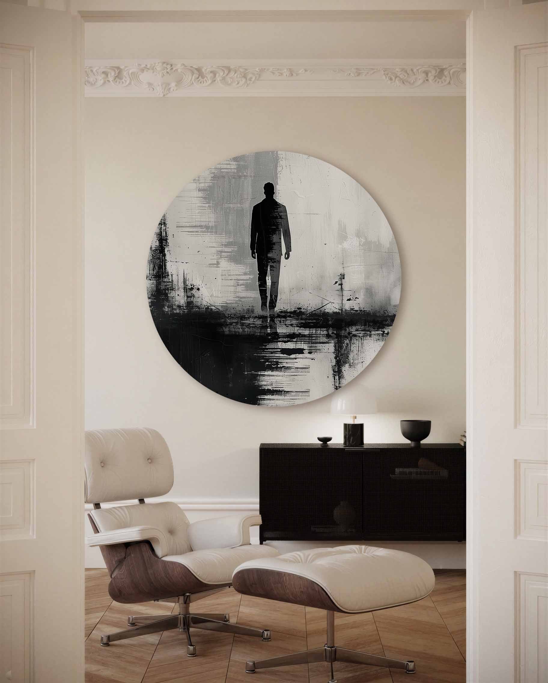 Silhouet van wandelende man Muurcirkel