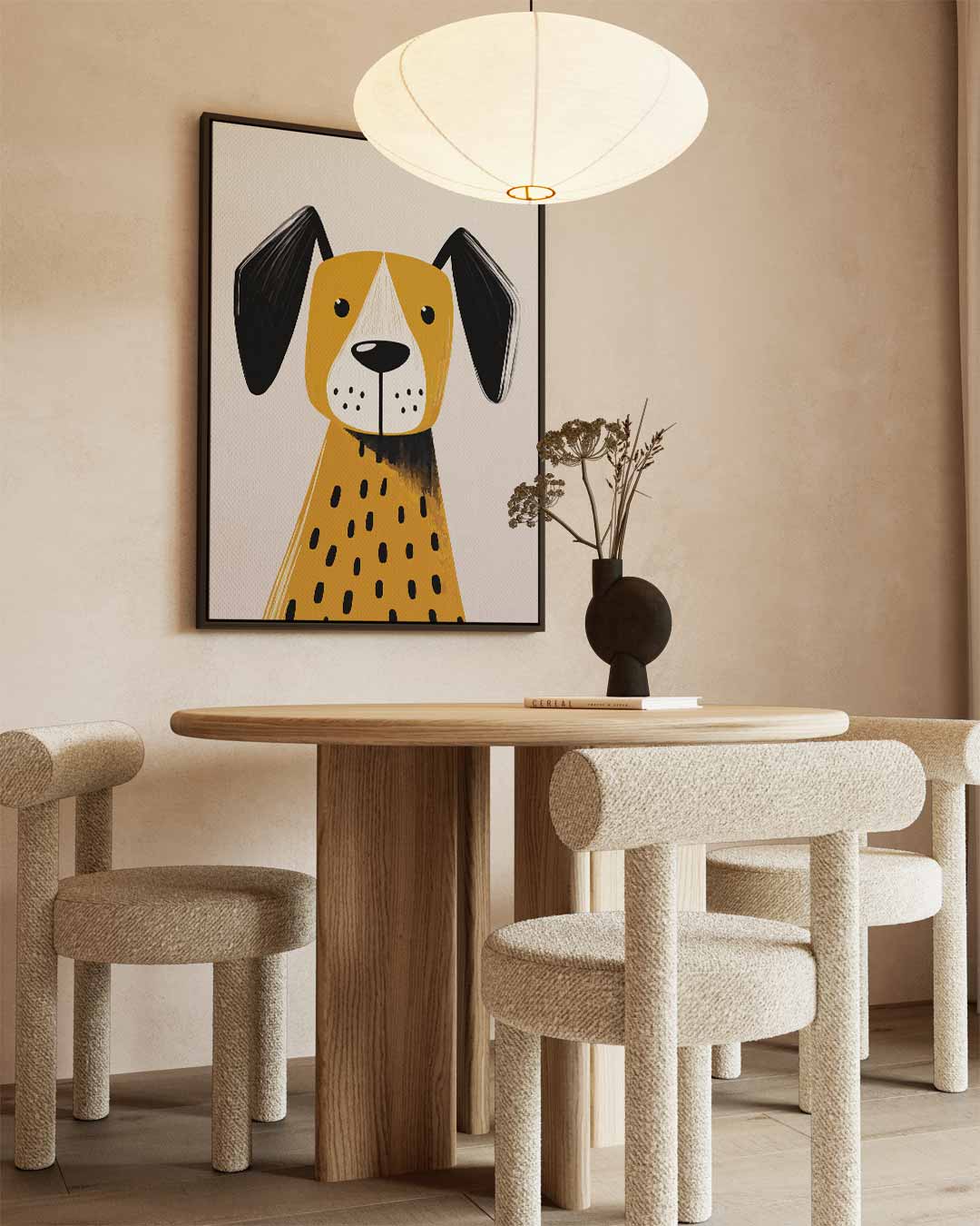 Vrolijke Hond Illustratie Kunstwerk-canvas-dibond-plexiglas-wanddecoratie-WallArtistic