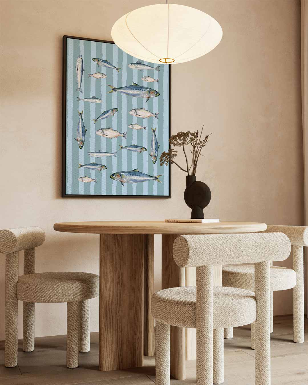 Speelse Visjes op Blauwe Strepen Kunstwerk-canvas-dibond-plexiglas-wanddecoratie-WallArtistic