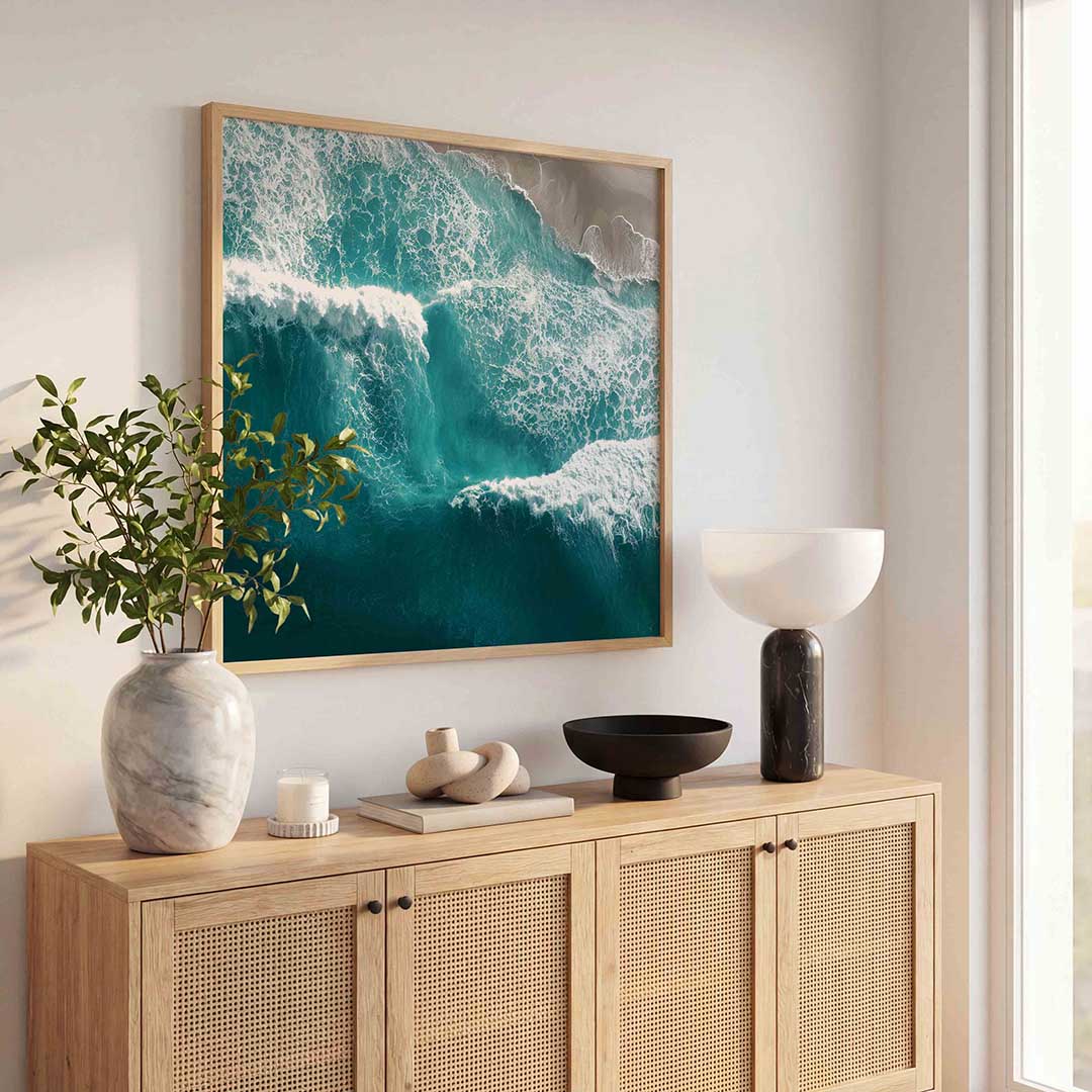 Golven en strand Poster